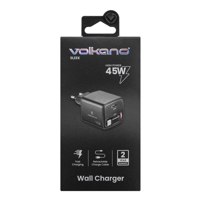 Volkano Sleek Series 45W Type-C Fast Charging Adapter Black VK-8082-BK