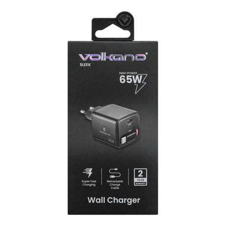 Volkano Sleek Series 65W Fast Wall Charger Black VK-8083-BK