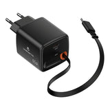 Volkano Sleek Series 65W GaN USB-C Fast Wall Charger with 75cm Retractable Cable Black VK-8083-BK(V1)