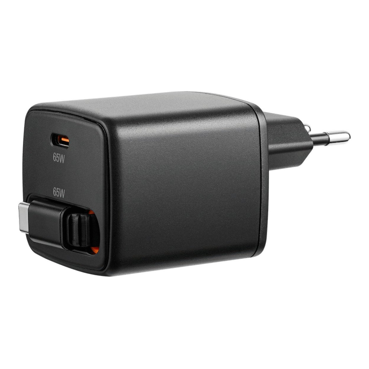 Volkano Sleek Series 65W GaN USB-C Fast Wall Charger with 75cm Retractable Cable Black VK-8083-BK(V1)