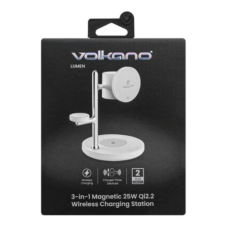 Volkano Lumen Series 3-in-1 25W Qi2.2 Wireless Charging Station White VK-8404-WT