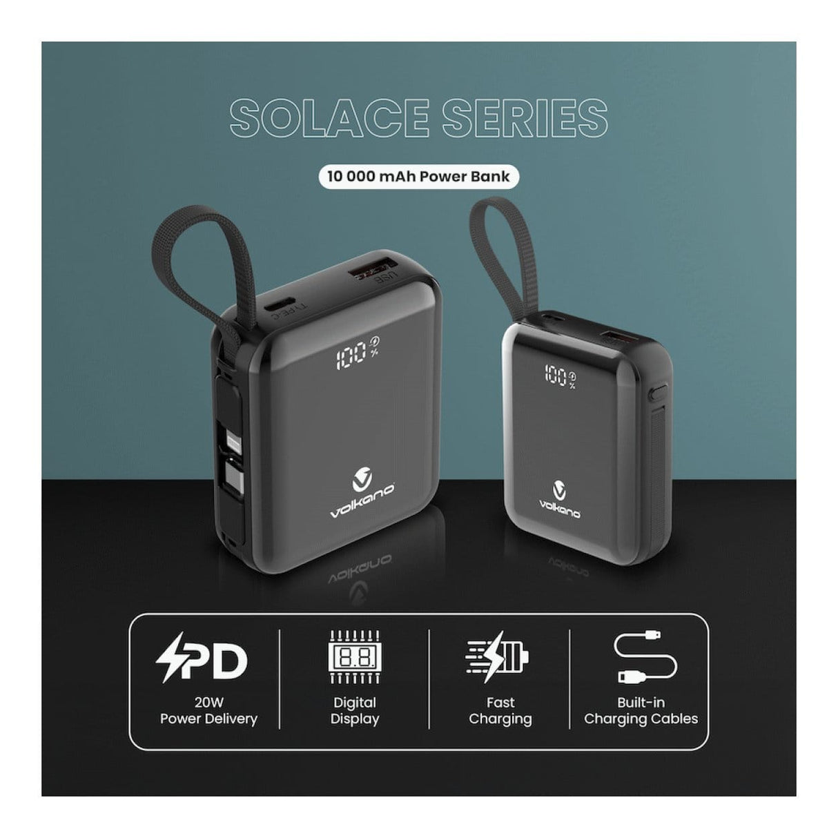 Volkano Solace Series 10000mAh Powerbank Black VK-9039-BK
