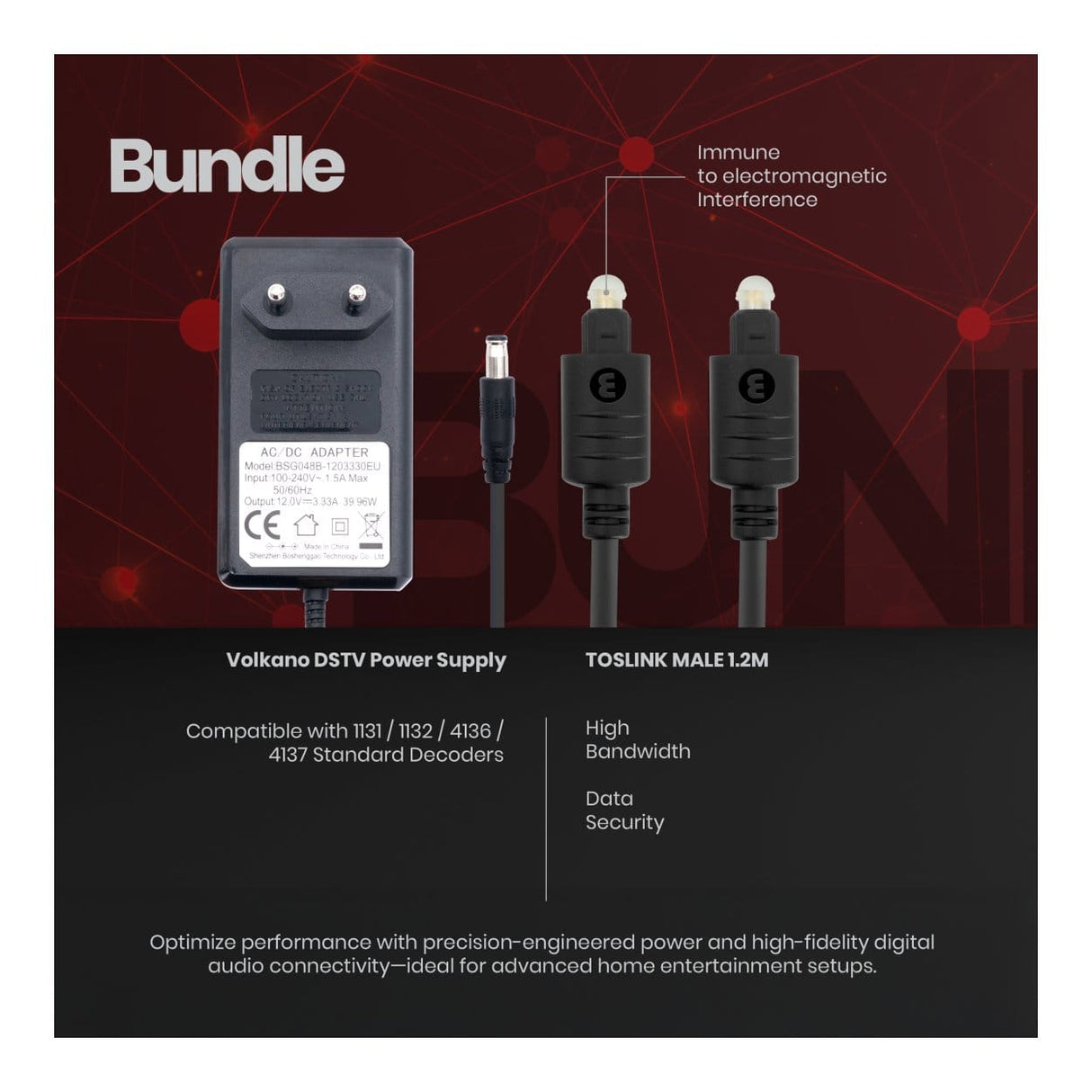 Volkano Power Supply with Toslink Cable 1.2m Bundle VK-BUN-74