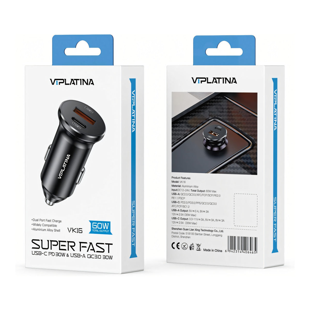 VIPLATINA VK16 60W Super Fast Car Charger