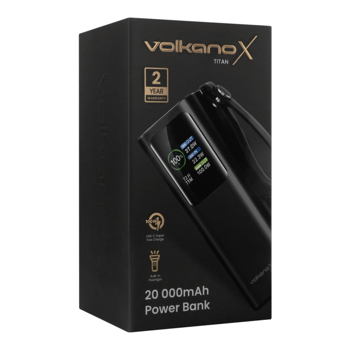 VolkanoX Titan Series 20000mAh Powerbank with Flashlight VKX-2021-BK
