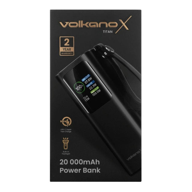 VolkanoX Titan Series 20000mAh Powerbank with Flashlight VKX-2021-BK