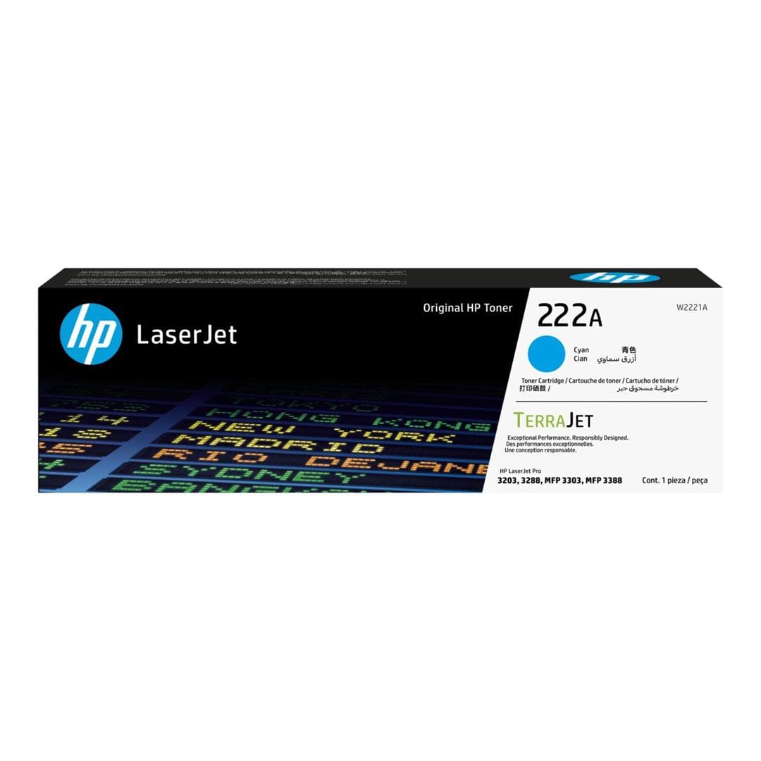 HP 222A Cyan Toner Cartridge 1,200 Pages Original W2221A Single-pack
