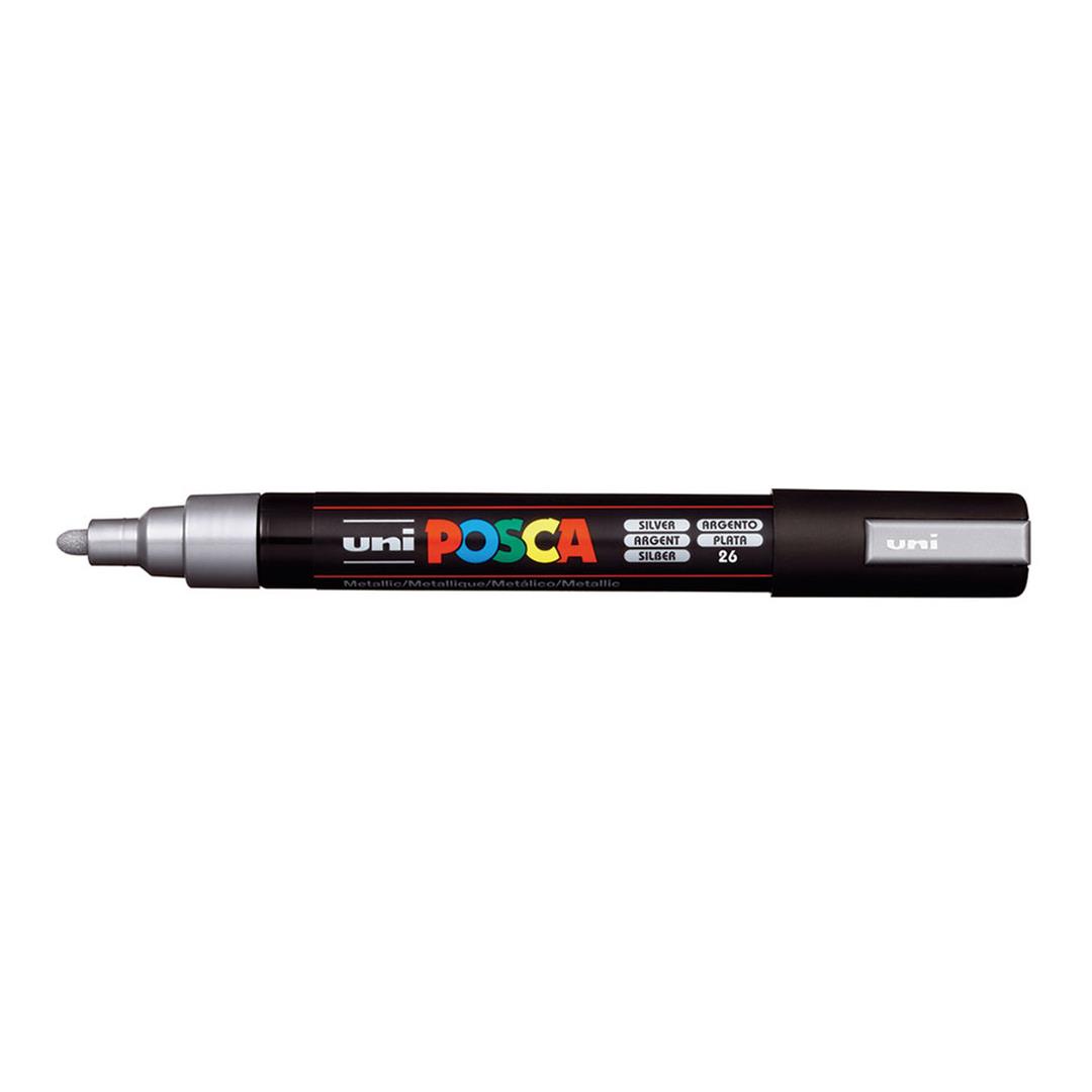 POSCA PC-5M Bullet Tip 1.8-2.5mm Medium Water Based Paint Marker - Silver 6-pack WBM-PC5M-SLV