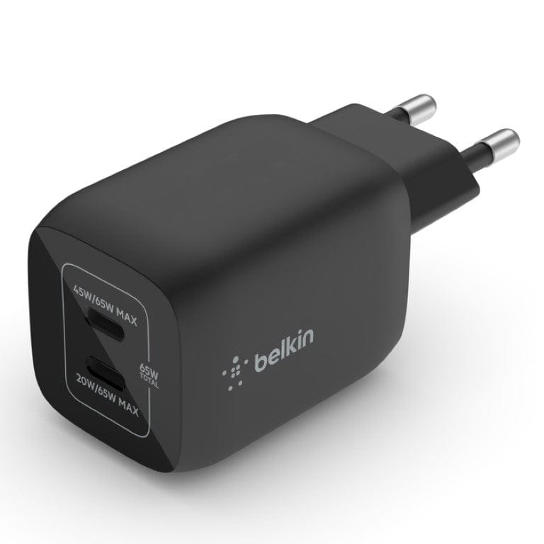 Belkin BoostCharge Pro 65W Dual-port USB Type-C GaN with PPS Wall Charger Black WCH013VFBK