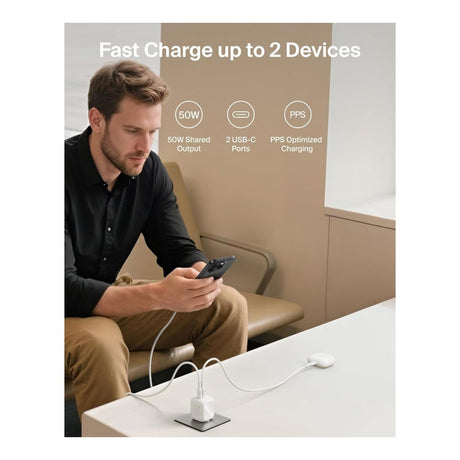 Belkin 50W Dual Type-C GaN Charger White WCH019KQWH