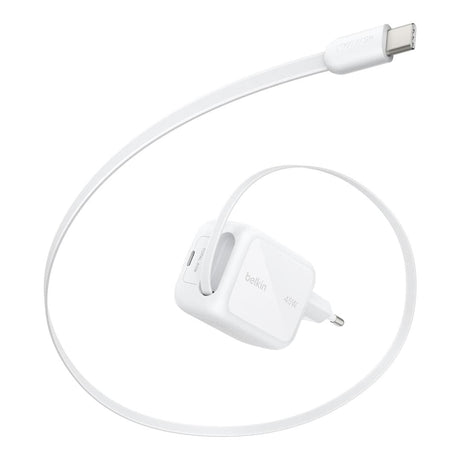 Belkin BoostCharge 45W Dual USB-C Wall Charger with Rectractable Cable - White WCH023KQWH