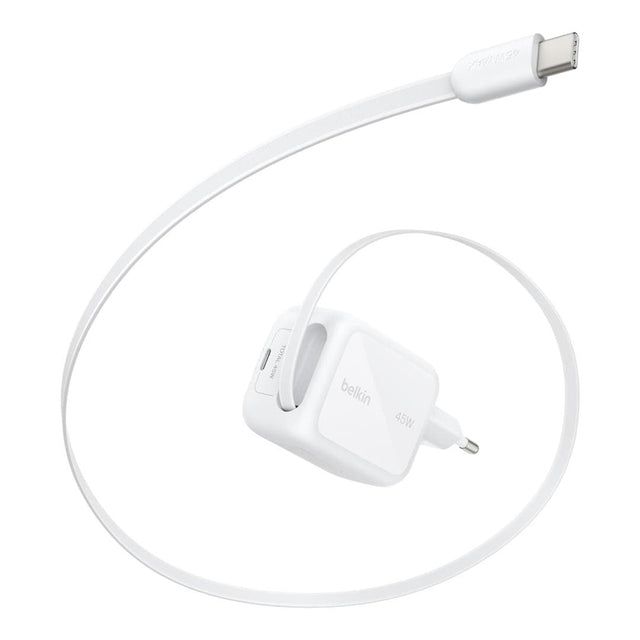 Belkin BoostCharge 45W Dual USB-C Wall Charger with Rectractable Cable - White WCH023KQWH