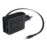 Belkin UltraCharge 70W GaN Wall Charger with Retractable USB-C Cable USB-C and USB-A Ports UK and EU Plugs Black WCH028HQBK