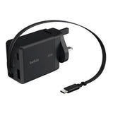 Belkin UltraCharge 45W GaN Wall Charger with Retractable USB-C Cable USB-C and USB-A Ports UK and EU Plugs Black WCH029HQBK