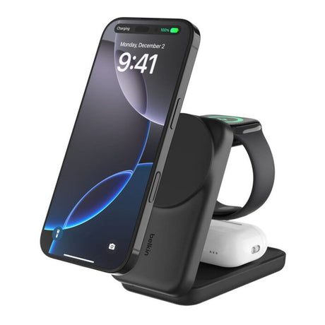 Belkin UltraCharge 25W 3-in-1 Qi2 Square Magnetic Charger Black WIZ036KQBK
