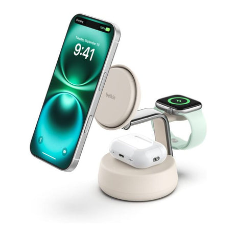 Belkin UltraCharge Pro 25W 3-in-1 Qi2 Magnetic Charger Sand WIZ040KQSD