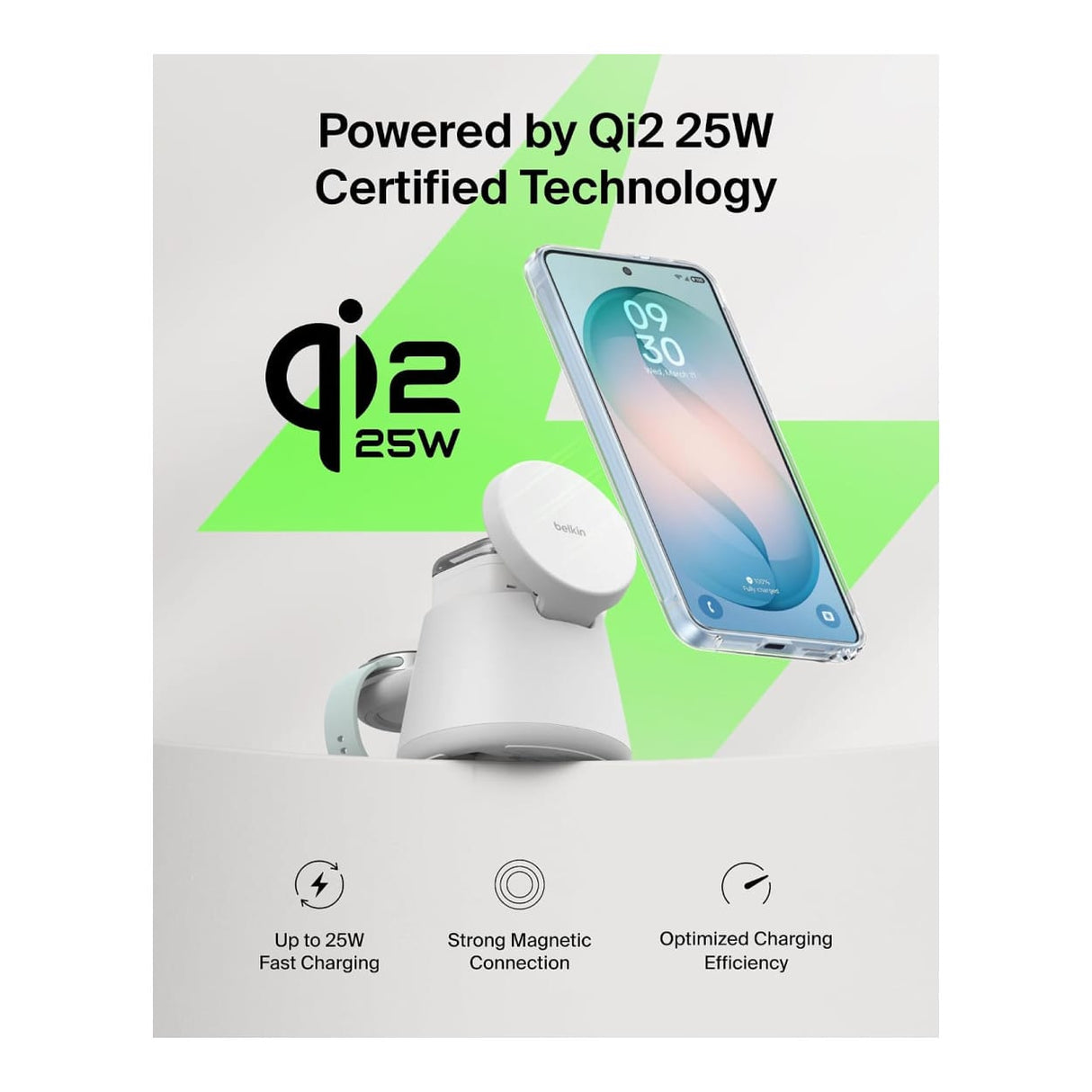 Belkin UltraCharge 3-in-1 Qi2 25W Wireless Charging Station White WIZ052KQWH