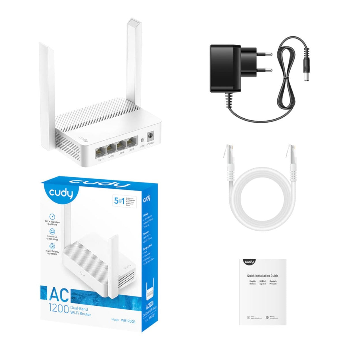 Cudy WR1200E AC1200 Wi-Fi 5 Wireless Router - Dual-band 2.4GHz and 5GHz Gigabit Ethernet White