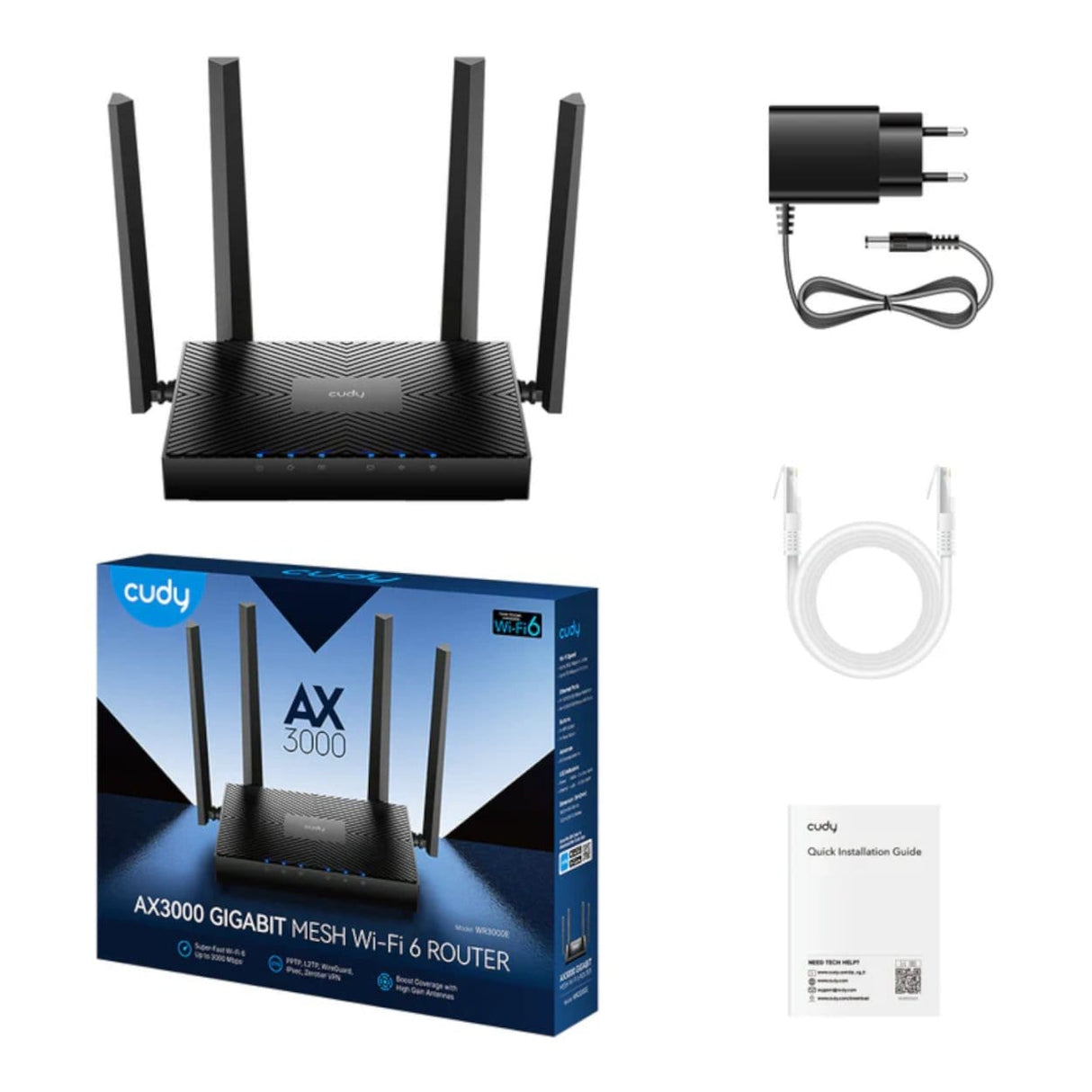 Cudy WR3000E AX3000 Wireless Router - 5-Port Dual-Band 2.4GHz and 5GHz Wi-Fi 6 Gigabit Mesh