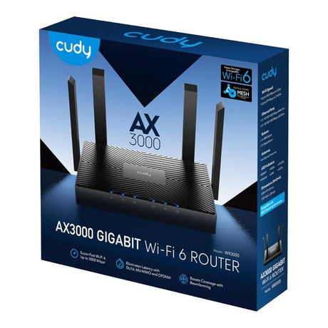 Cudy WR3000E AX3000 Wireless Router - 5-Port Dual-Band 2.4GHz and 5GHz Wi-Fi 6 Gigabit Mesh