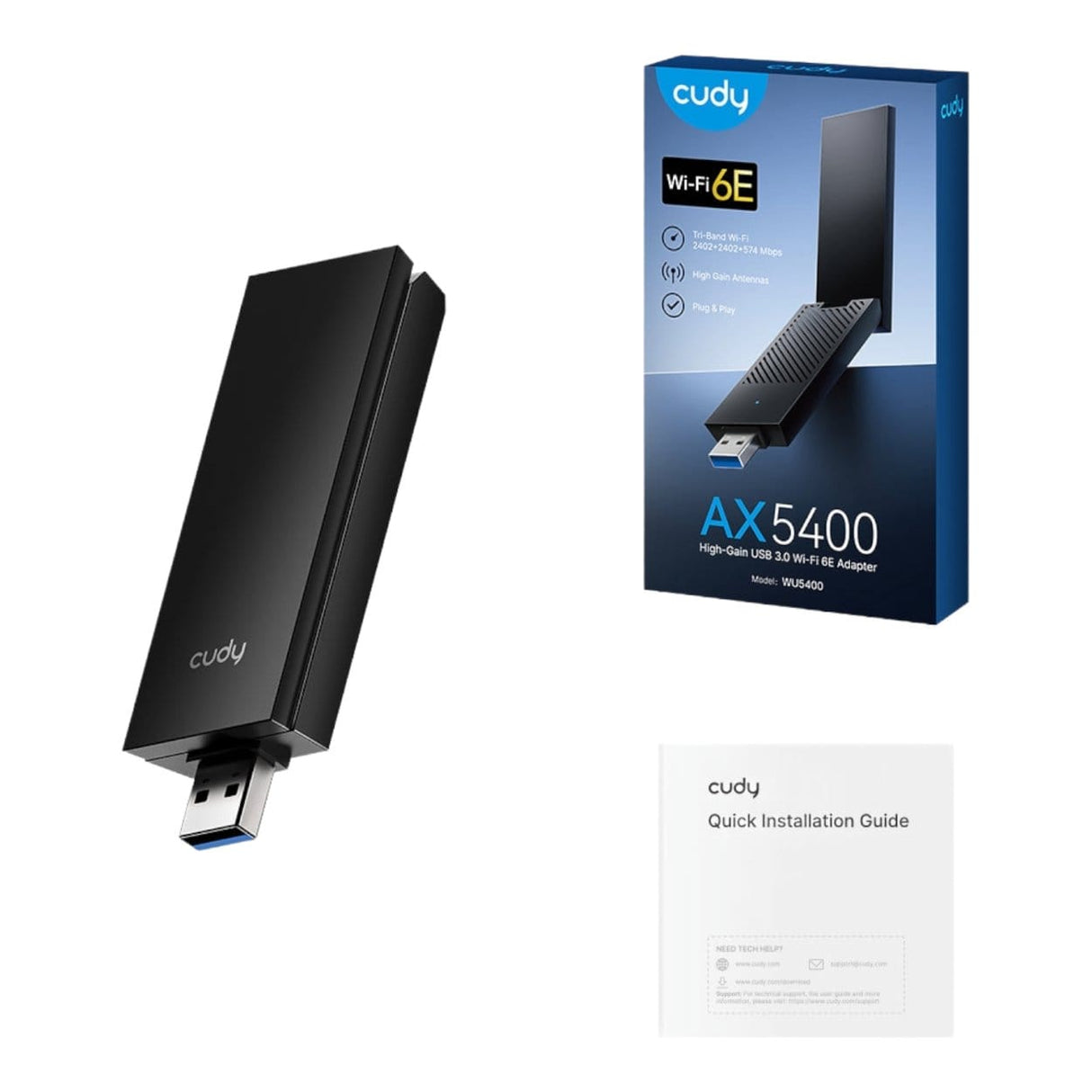 Cudy WU5400 AX5400 Wi-Fi 6E USB 3.0 Tri-Band High-Gain Adapter