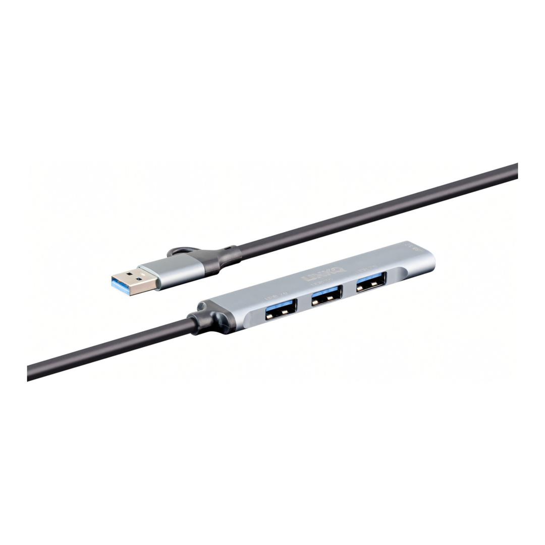 LinkQnet 1-port USB 3.0 + 3-port USB 2.0 Aluminium Hub XF-AHUB202