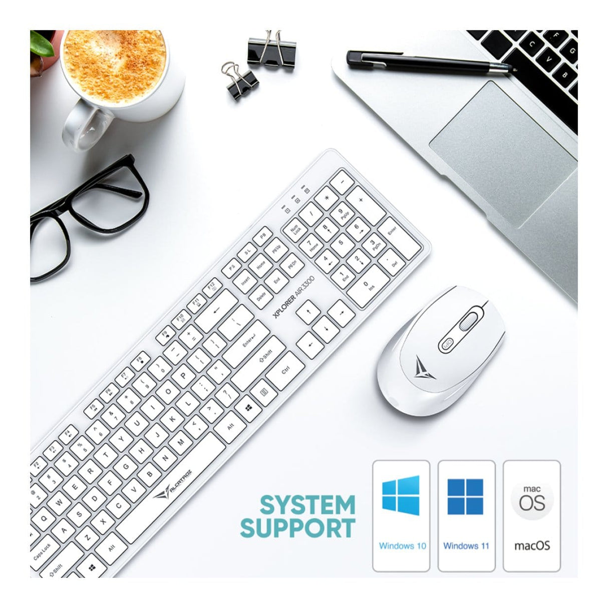 Alcatroz Xplorer Air 3300 Wireless Keyboard and Mouse Combo White XPLORERAIR3300WHT