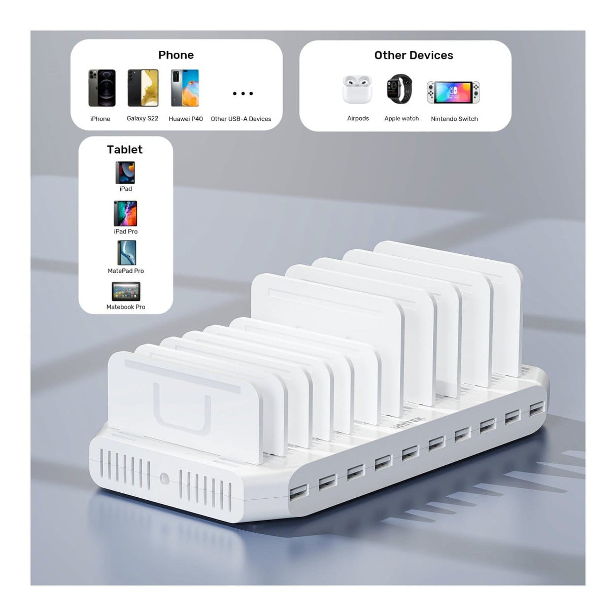 Unitek Y-2190D01-EU 10-port 60W USB Charging Station White
