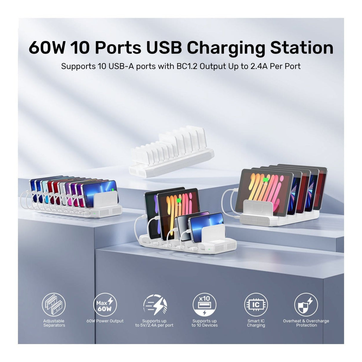 Unitek Y-2190D01-EU 10-port 60W USB Charging Station White