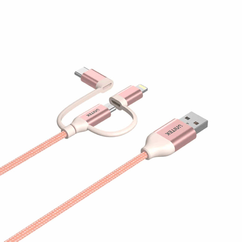 Unitek Y-C4036ARG 3-in-1 to Type-A Multi Charging Cable 1m Rose Gold