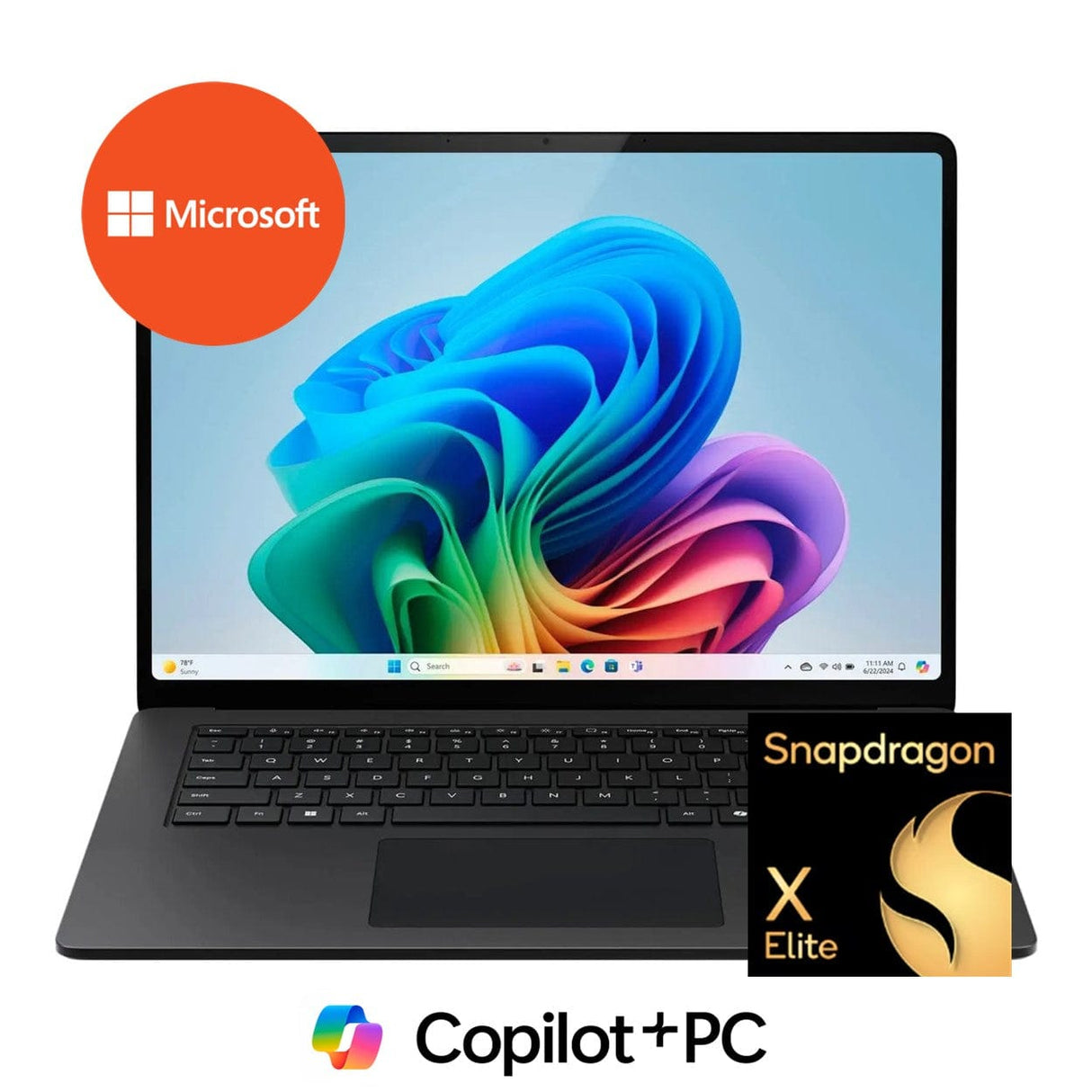 Microsoft Surface 7 15-Inch PixelSense AI Laptop - Snapdragon X Elite 512GB SSD 16GB RAM Win 11 Pro Black
