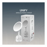 ZEN Unify Series 15W Wireless Phone Charger with Bluetooth Speaker Clock and Mirror White ZN-8405-WT