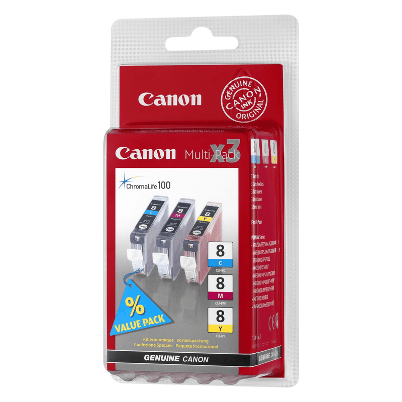 Canon CLI-8 Cyan, Magenta, Yellow Printer Ink Cartridges Original 0621B029 Multi-pack