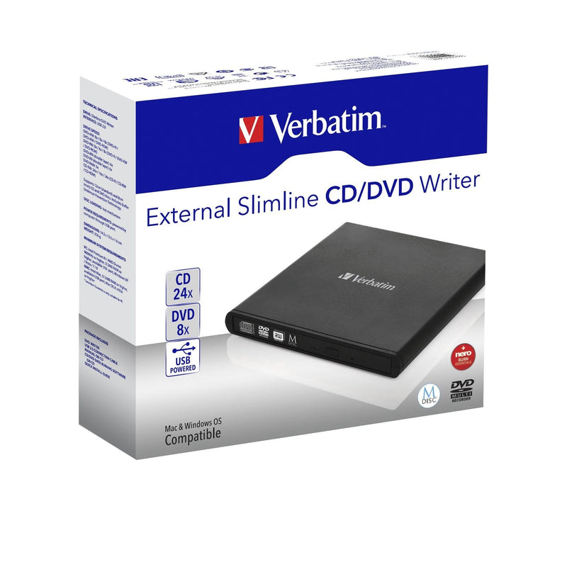 Verbatim Slimline CD/DVD Optical Disc Drive Black DVD-RW