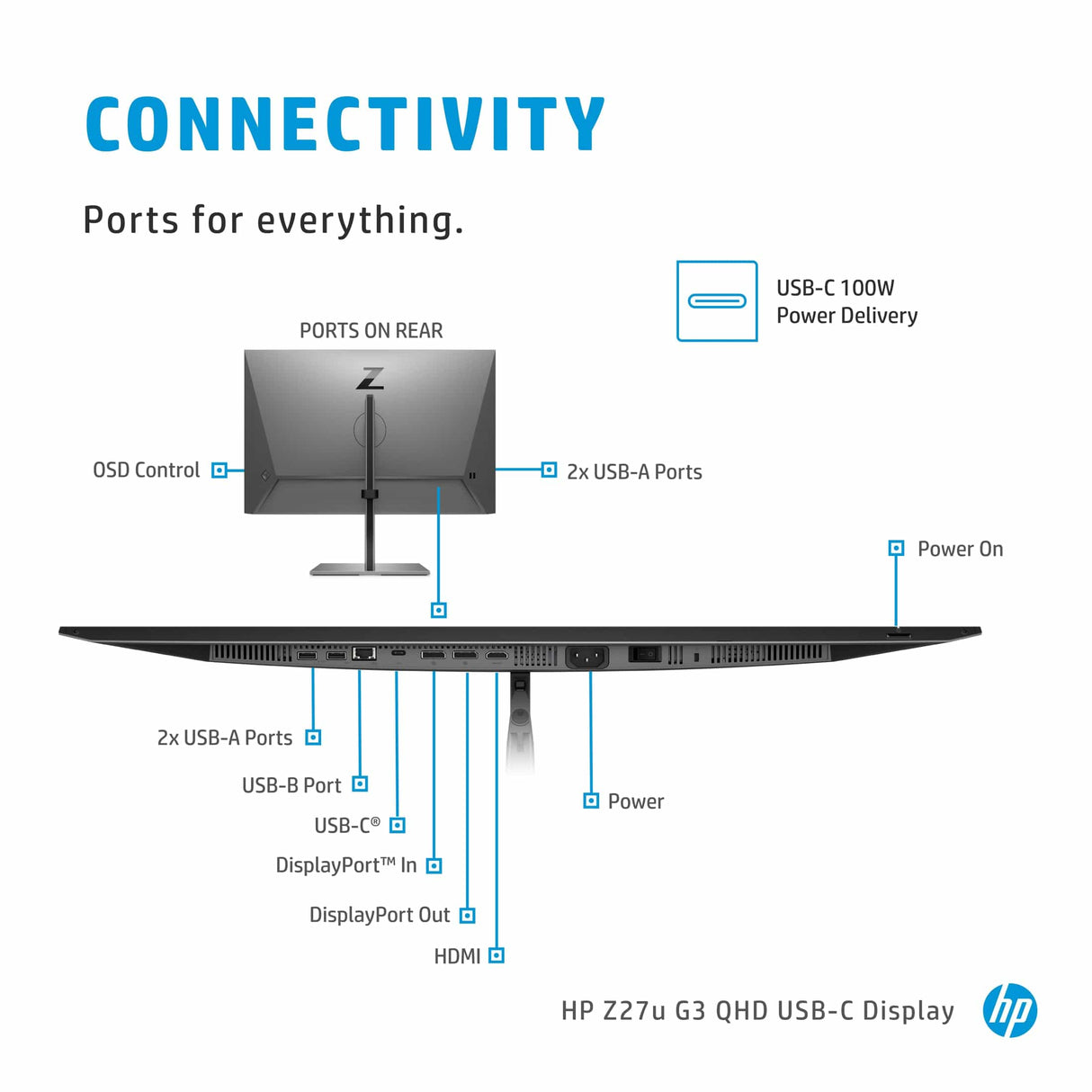 HP Z27u G3 27-inch 2560 x 1440p QHD 16:9 60Hz 5ms IPS LED Monitor 1B9X2AA
