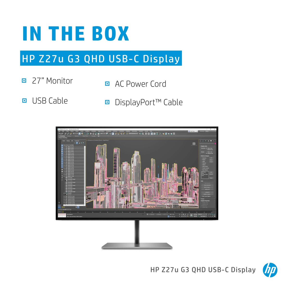 HP Z27u G3 27-inch 2560 x 1440p QHD 16:9 60Hz 5ms IPS LED Monitor 1B9X2AA