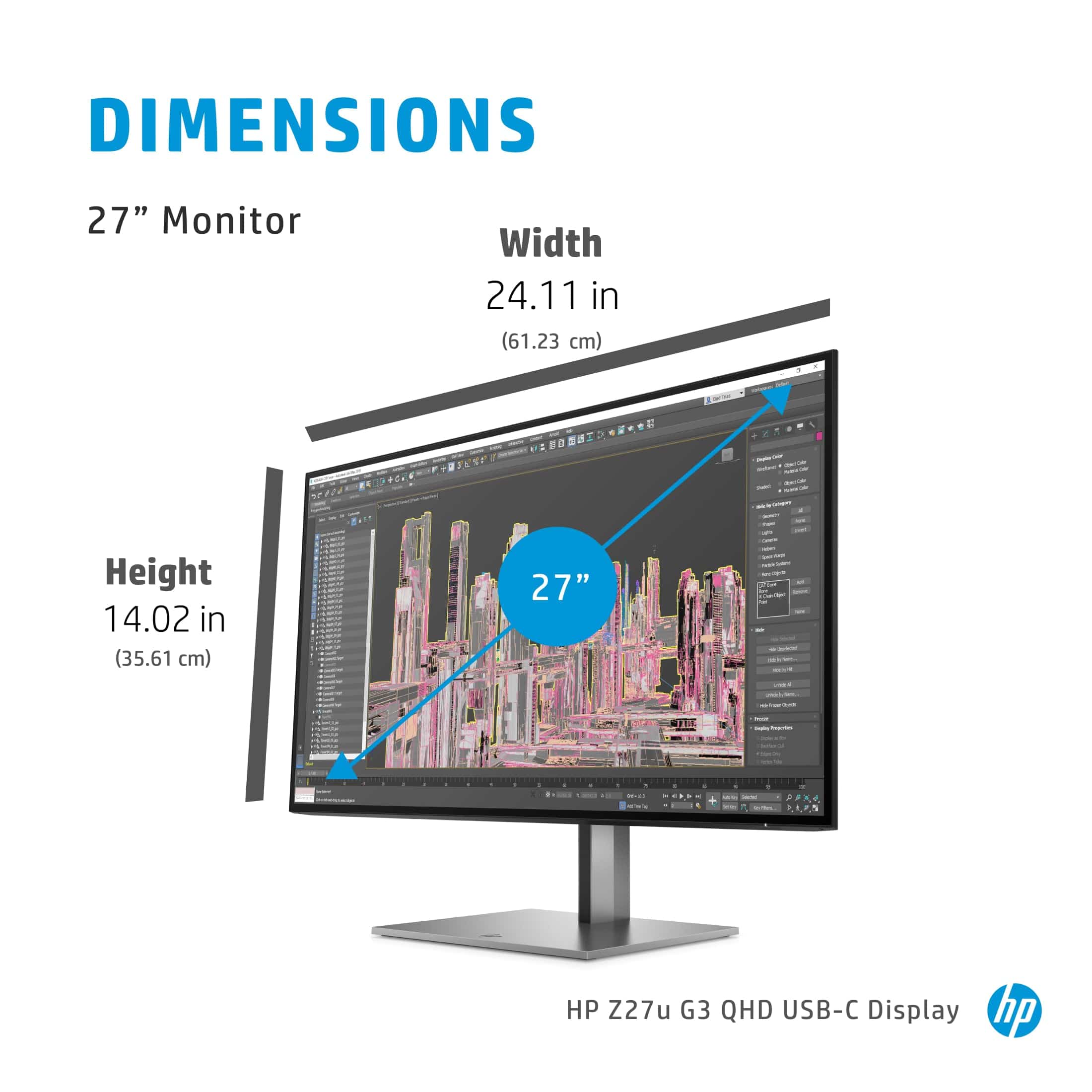 HP Z27u G3 27-inch 2560 x 1440p QHD 16:9 60Hz 5ms IPS LED Monitor