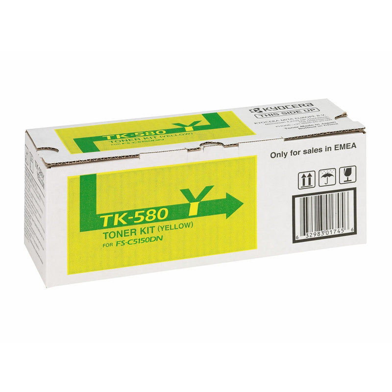 Kyocera TK-580Y Yellow Toner Kit Cartridge 2,800 Pages Original 1T02KTANL0 Single-pack