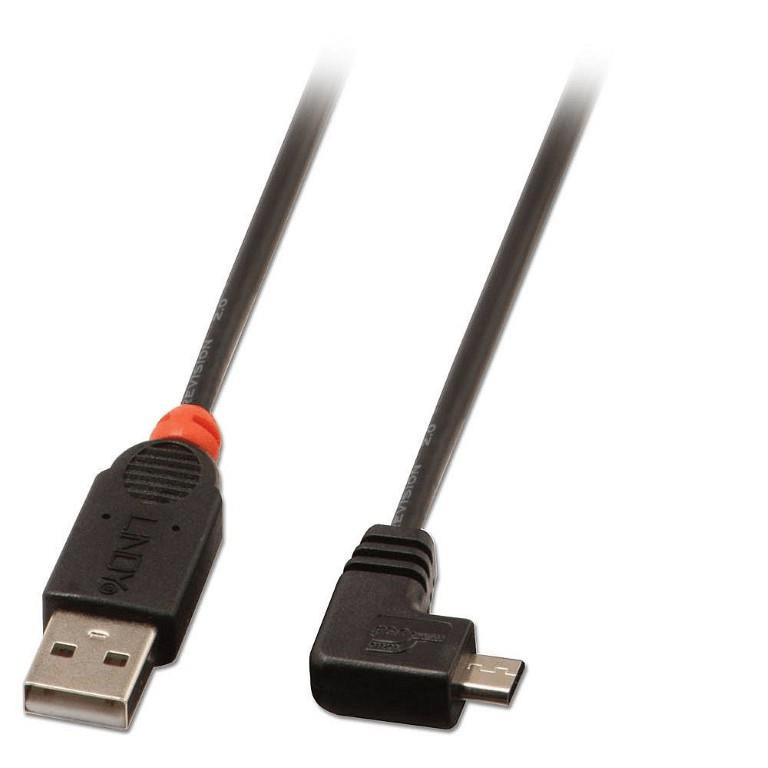 Lindy 50cm 90-Degree Right Angle USB 2.0 Type A to Micro-B Cable 31975