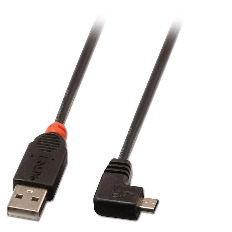 Lindy 2m 90-Degree Right Angle USB 2.0 Type A to Micro-B Cable 31977