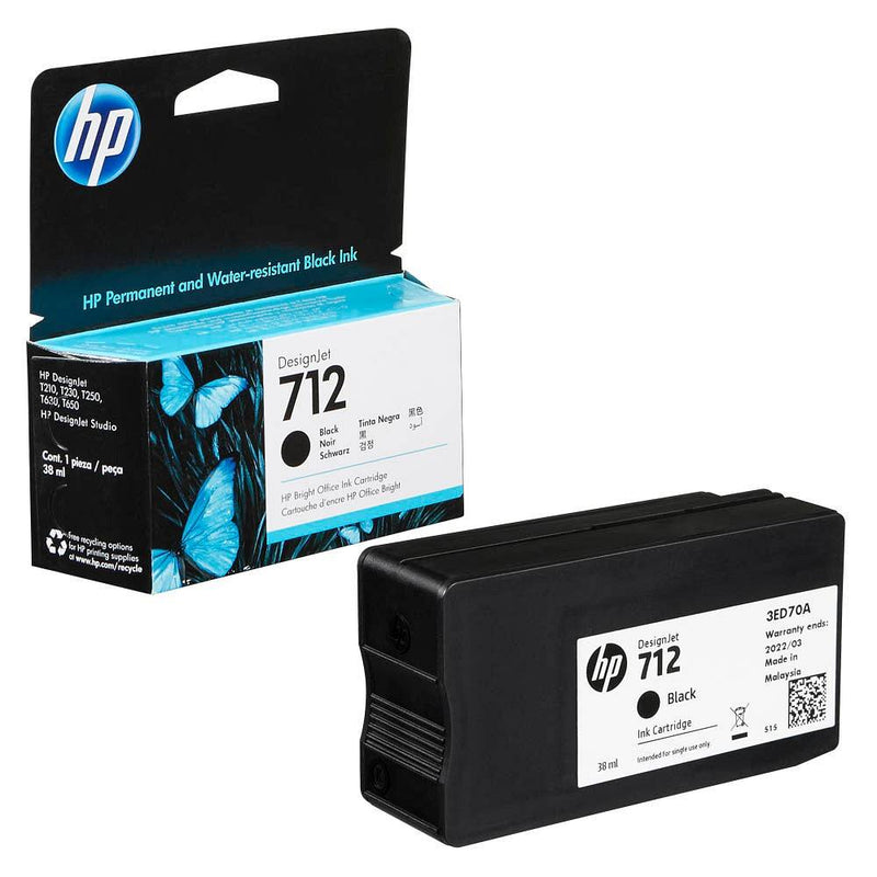 HP 712 Black Printer Ink Cartridge Original 3ED70A Single-pack