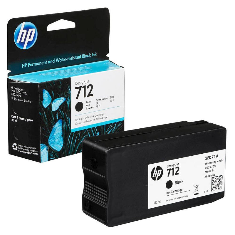 HP 712 Black Printer Ink Cartridge Original 3ED71A Single-pack