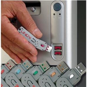 Lindy USB Type A Port Blocker Key - Pack of 4 Blockers, Blue