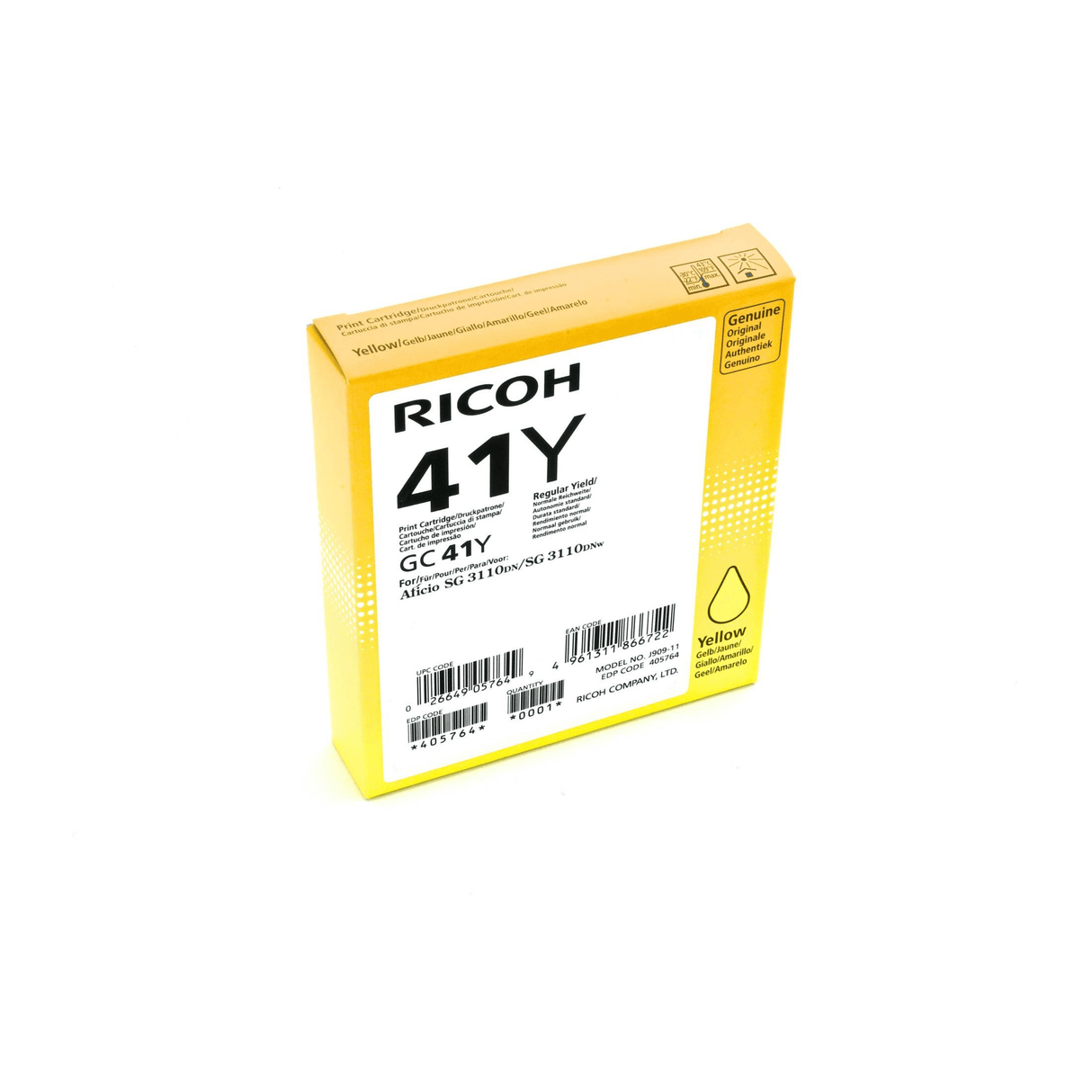 Ricoh 405764 Yellow Standard Yield Printer Ink Cartridge Original Single-pack
