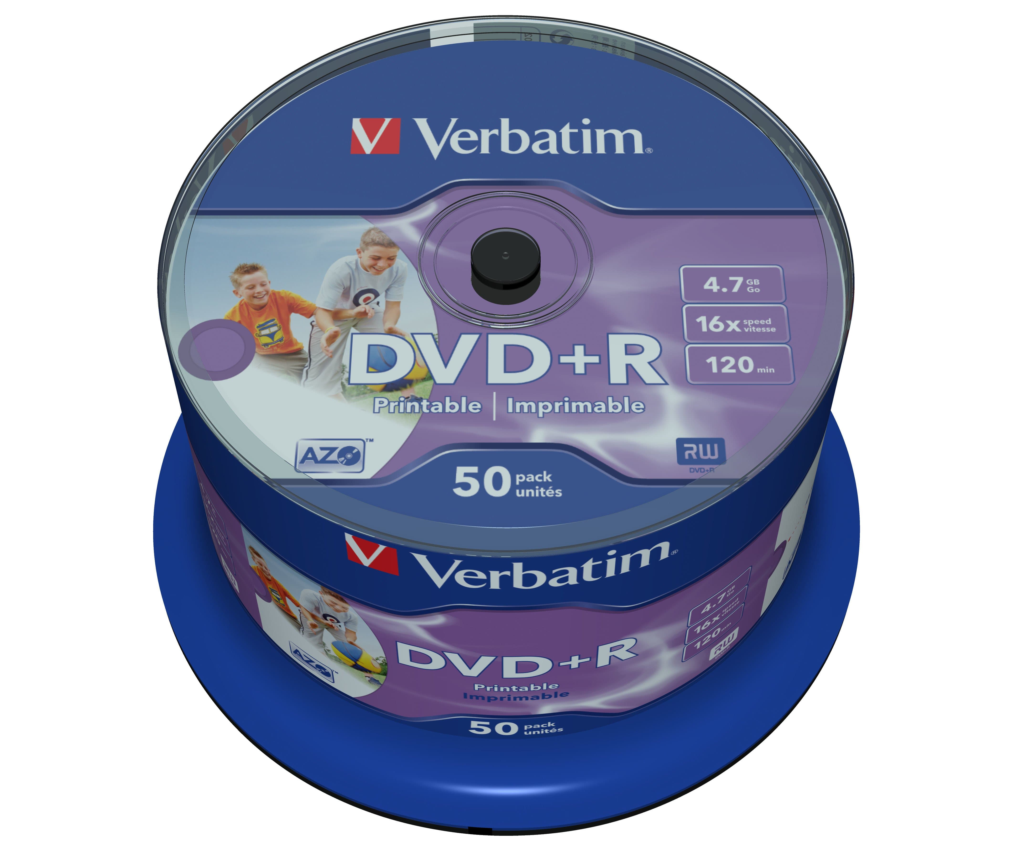 Verbatim 4.7GB DVD+R 16X Printable Spindle 50-Pack 43512 – FirstShop