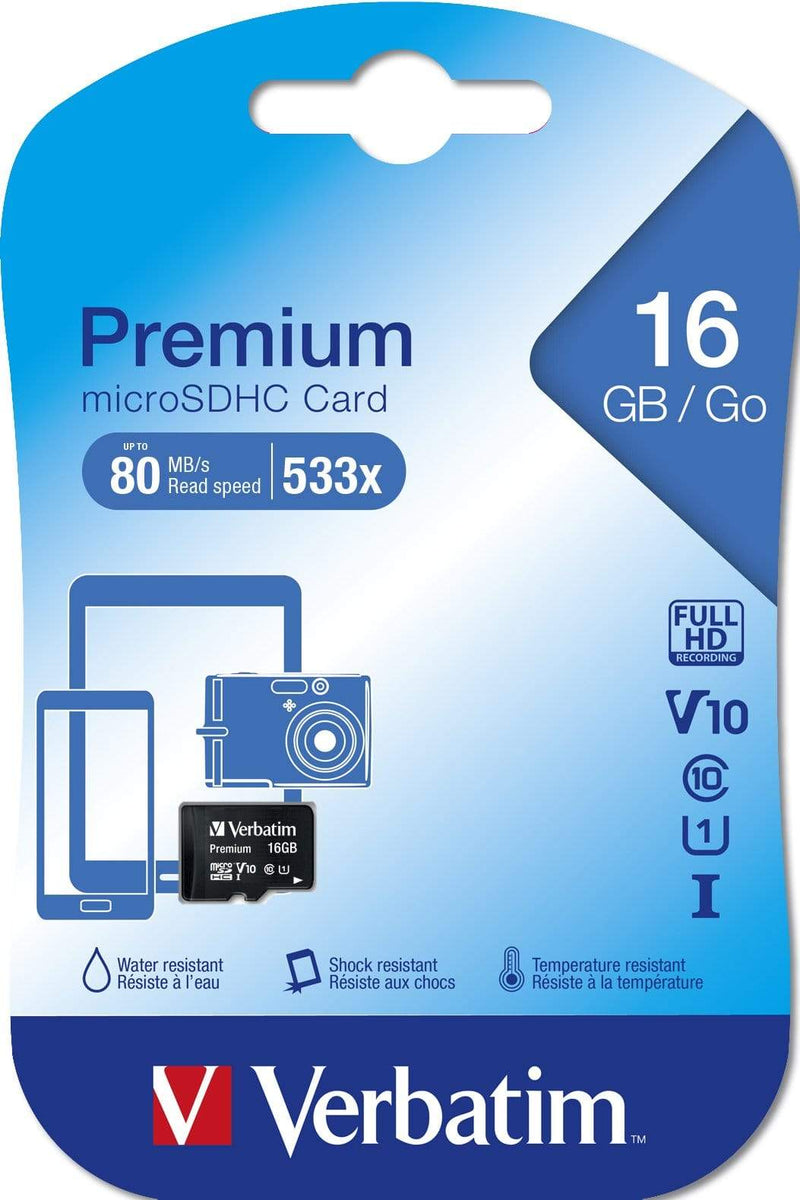 Verbatim Premium Memory Card 16GB MicroSDHC Class 10