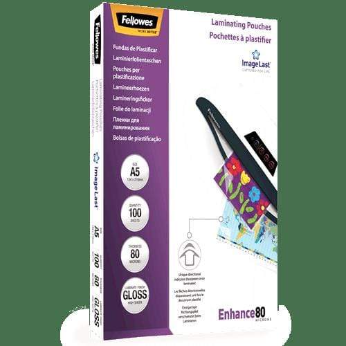 Fellowes ImageLast A5 80 Micron Laminating Pouch 100 pack 5306002 fellowes-imagelast-a5-80-micron-laminating-pouch-100-pack-5306002