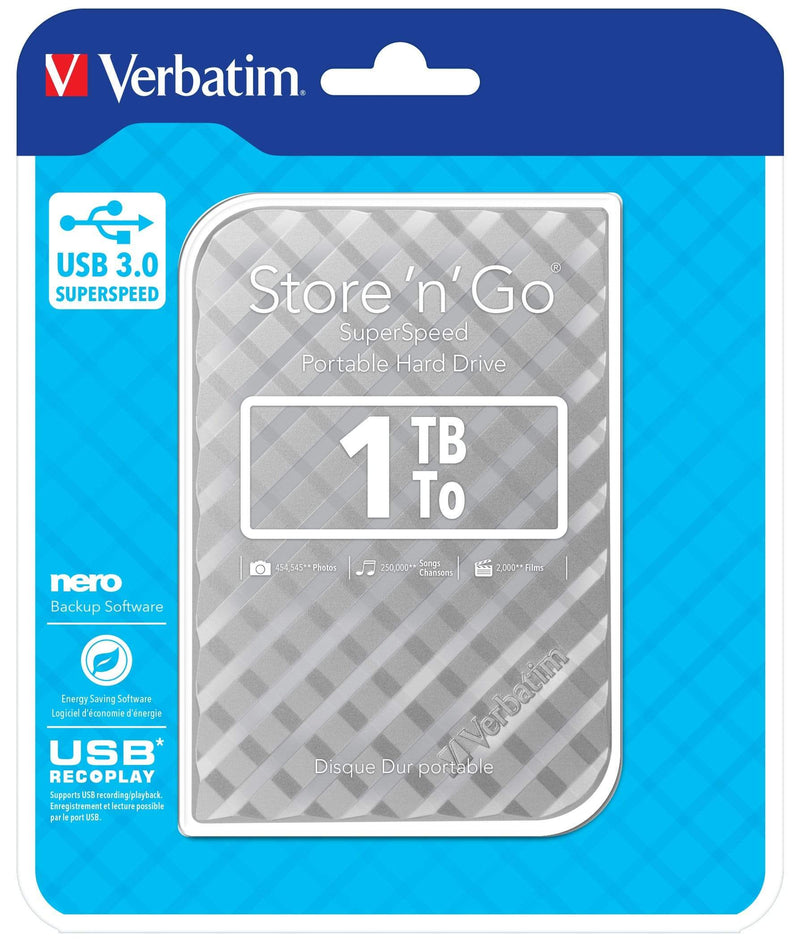 Verbatim Store n Go USB 3.0 1TB Silver External Hard Drive 53197