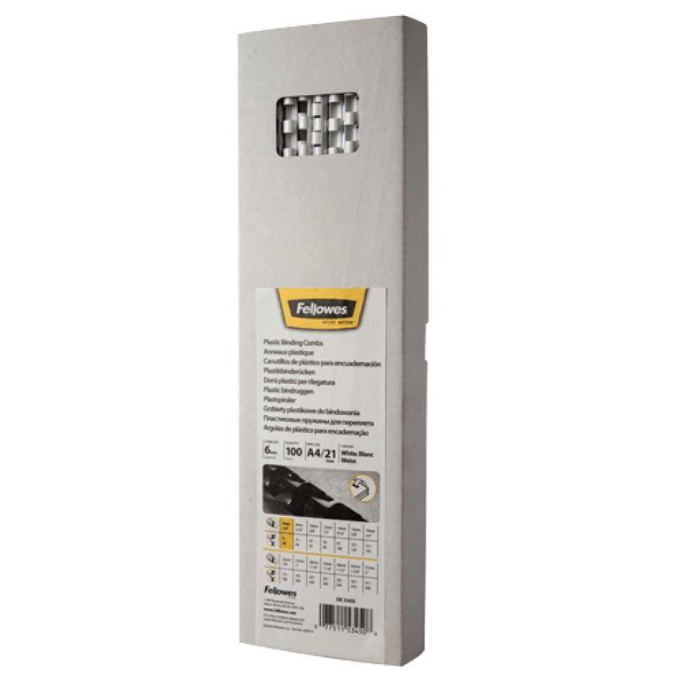 Fellowes 6mm Plastic Binding Combs White 5345005