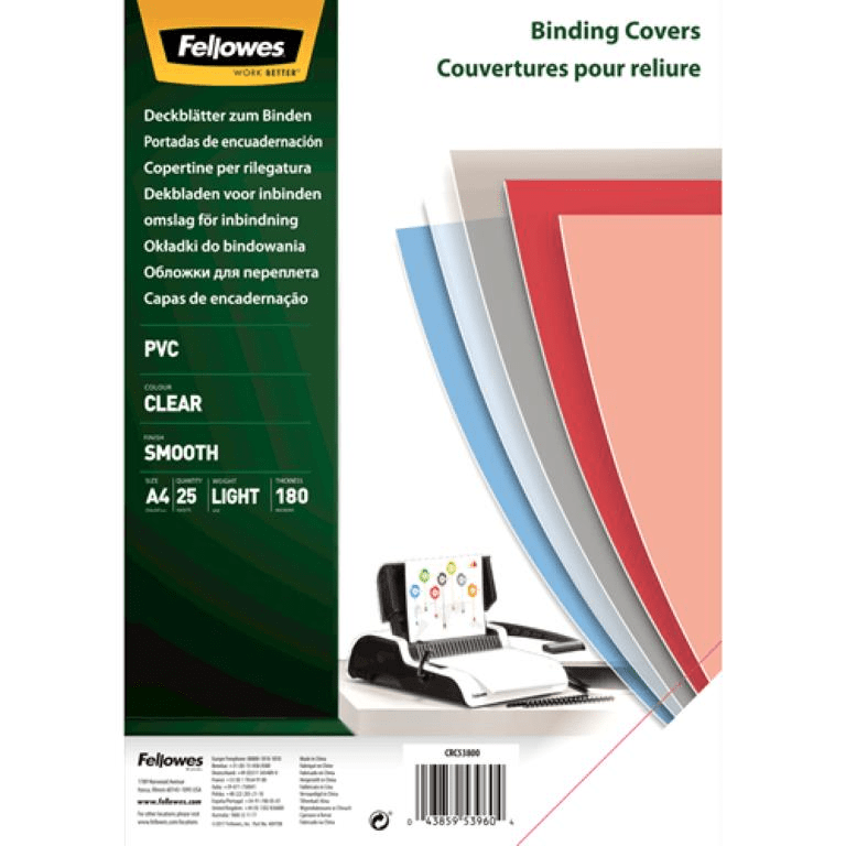 Fellowes Clear PVC Covers 180 Micron A4 5380001